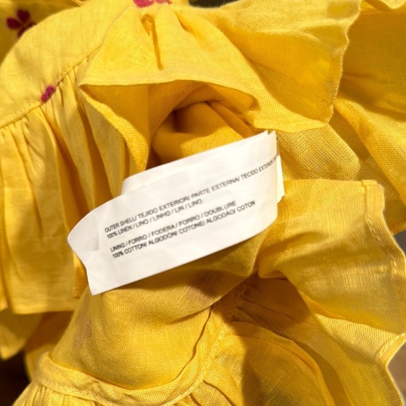 Mochi art of embroidery Yellow Floral Wrap dress 💯 Linen Large - Picture 7 of 7